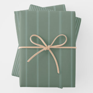 Green and light blue preppy retro stripe holiday wrapping paper sheet