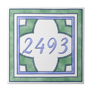 Green and Light Blue Small House Number Tile