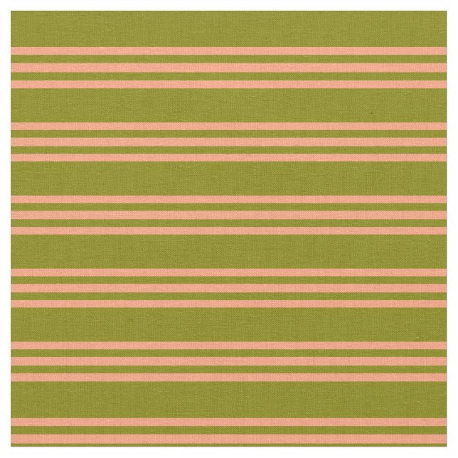 Green and Light Salmon Lines/Stripes Pattern Fabric (Close Up)