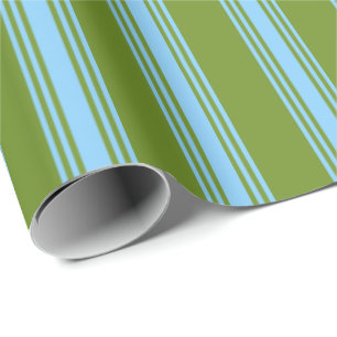 Green and Light Sky Blue Colored Lined Pattern Wrapping Paper