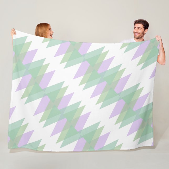Green and lilac triangles fleece blanket (In Situ)