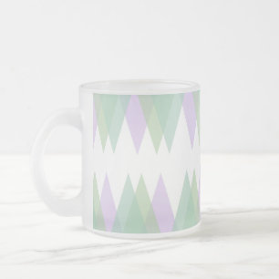 Green and lilac triangles frosted glass coffee mug