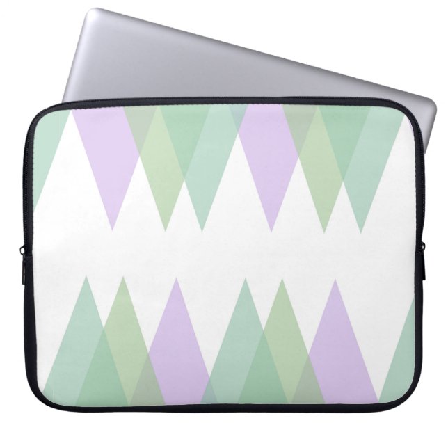 Green and lilac triangles laptop sleeve (Front)