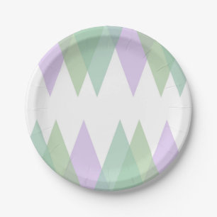 Green and lilac triangles paper plate