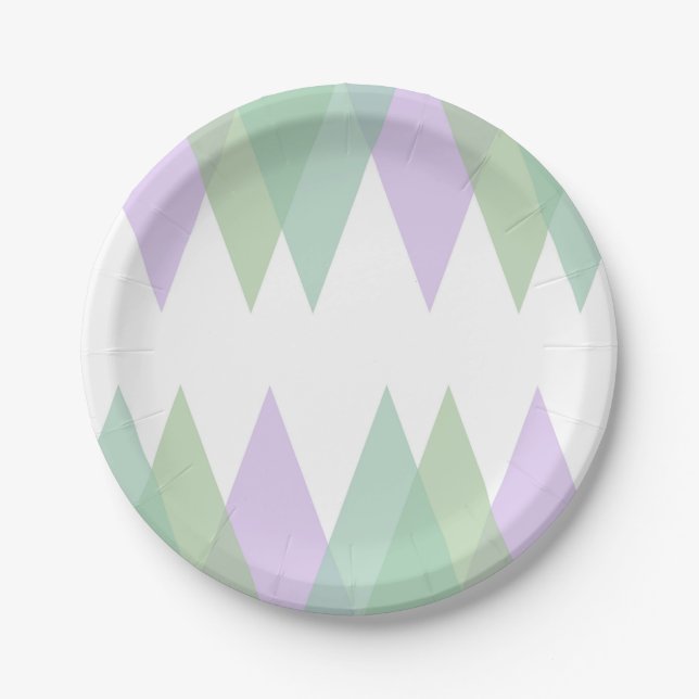 Green and lilac triangles paper plate (Front)