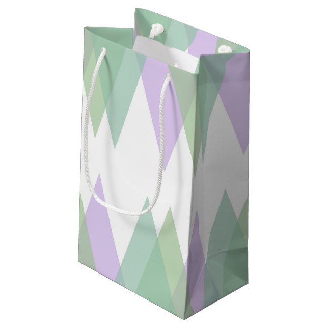 Green and lilac triangles small gift bag (Back Angled)