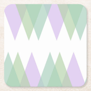 Green and lilac triangles square paper coaster