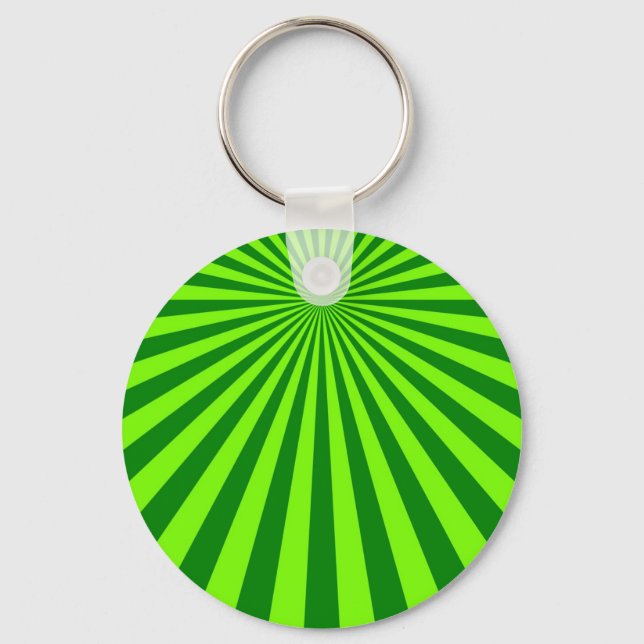 Green and Lime Funky Striped Abstract Art Key Ring (Front)