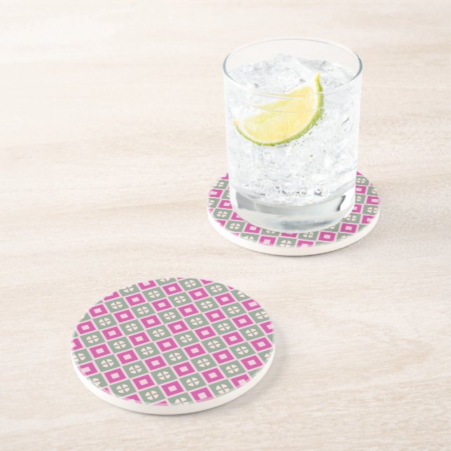 Green and Magenta Boxed Floral Sandstone Coaster (Side)