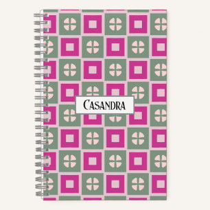 Green and Magenta Boxed Floral Spiral Notebook