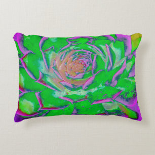 Green and Magenta Succulent Sedum Rosette Decorative Cushion