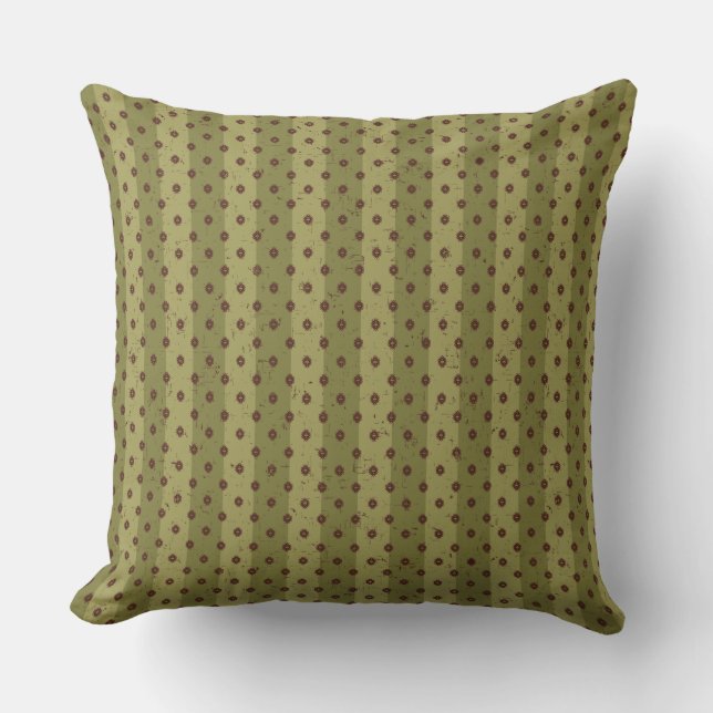 Green and Maroon Striped Polka Dots Cushion (Front)