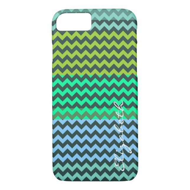 Green and Mint Chevron Stripes Monogram Case-Mate iPhone Case (Back)