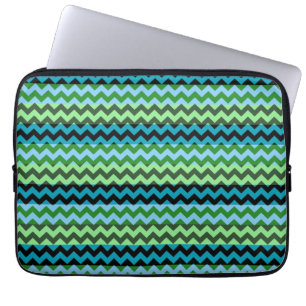 Green and Mint Chevron Zigzag Stripe Pattern Laptop Sleeve