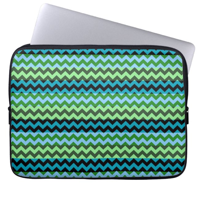Green and Mint Chevron Zigzag Stripe Pattern Laptop Sleeve (Front)