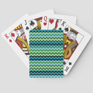 Green and Mint Chevron Zigzag Stripe Pattern Playing Cards
