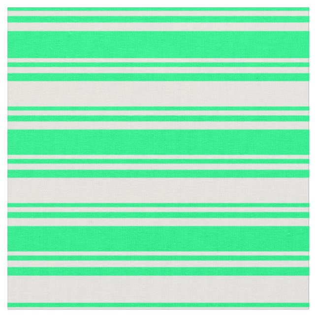 Green and Mint Cream Stripes Pattern Fabric (Close Up)