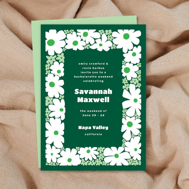 Green and Mint Groovy Blooms Boho Bachelorette Invitation (Creator Uploaded)