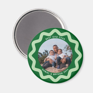 Green and Mint Wavy Circle Photo Frame with Text Magnet