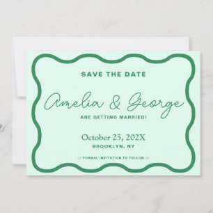 Green and Mint Wavy Retro Save The Date