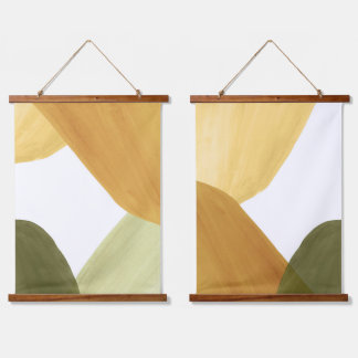 Green and mustard abstract hanging tapestry