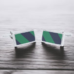 Green and Navy Blue Stripes Silver Finish Cufflinks<br><div class="desc">Modern and stylish stripes.</div>