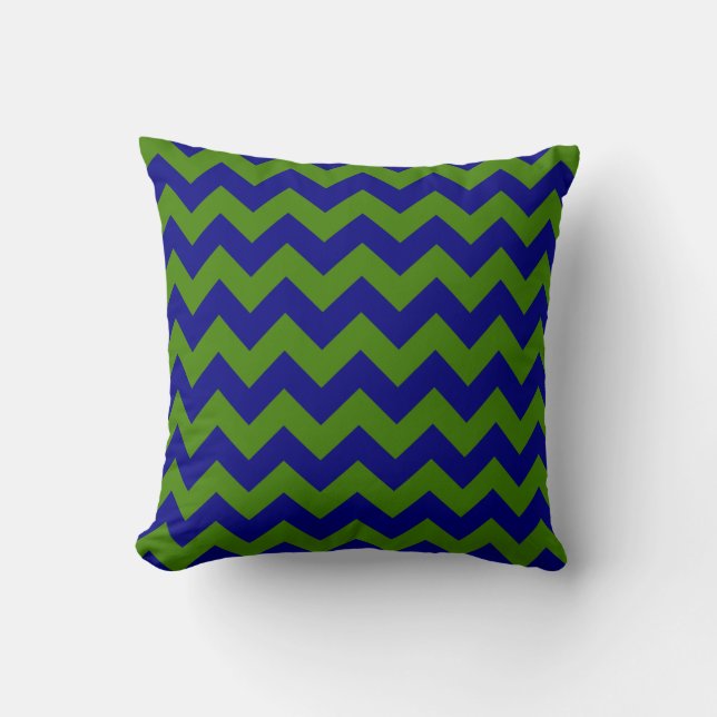 Green and Navy Blue Zigzag Cushion (Front)
