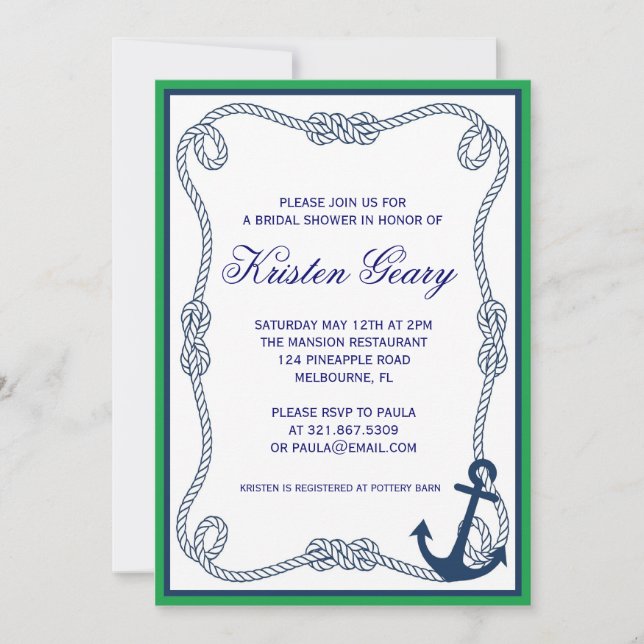 GREEN AND NAVY NAUTICAL INVITATION (Front)