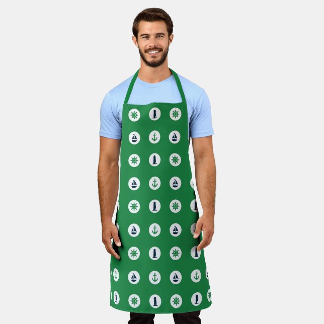 Green and Navy  Nautical Series Design 13  Apron (Worn)