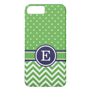 Green and Navy Preppy Chevron Dots Monogram Case-Mate iPhone Case