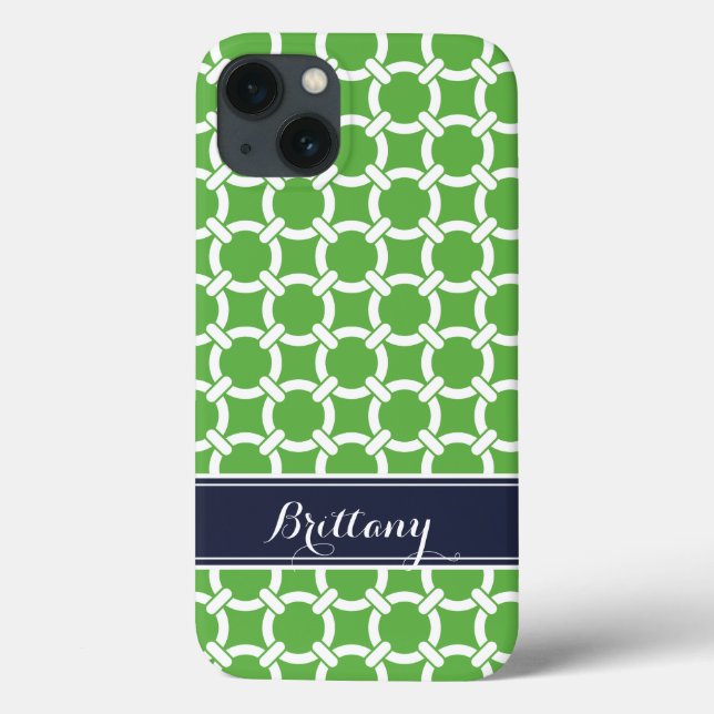 Green and Navy Preppy Links Monogram Case-Mate iPhone Case (Back)
