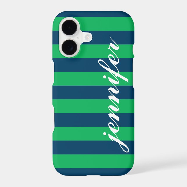 Green and Navy Stripes Custom Script Monogram Name (Back)