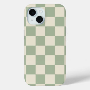 Green and Off White Checkerboard iPhone 15 Case