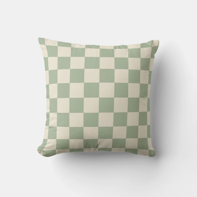 Green and Off White Chequerboard Cushion (Front)