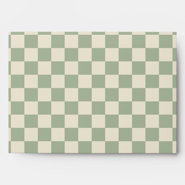 Green and Off White Chequerboard Envelope (Front)