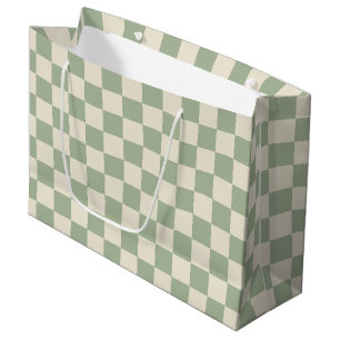 Green and Off White Chequerboard Large Gift Bag