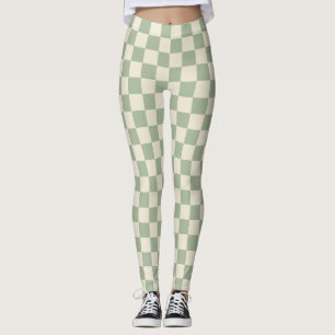 Green and Off White Chequerboard Leggings
