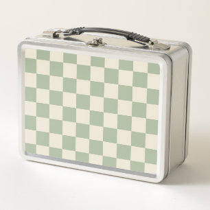 Green and Off White Chequerboard Metal Lunch Box