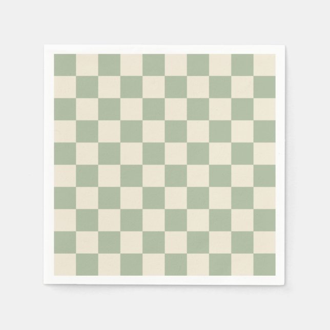Green and Off White Chequerboard Napkin (Front)