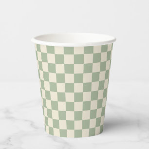Green and Off White Chequerboard Paper Cups