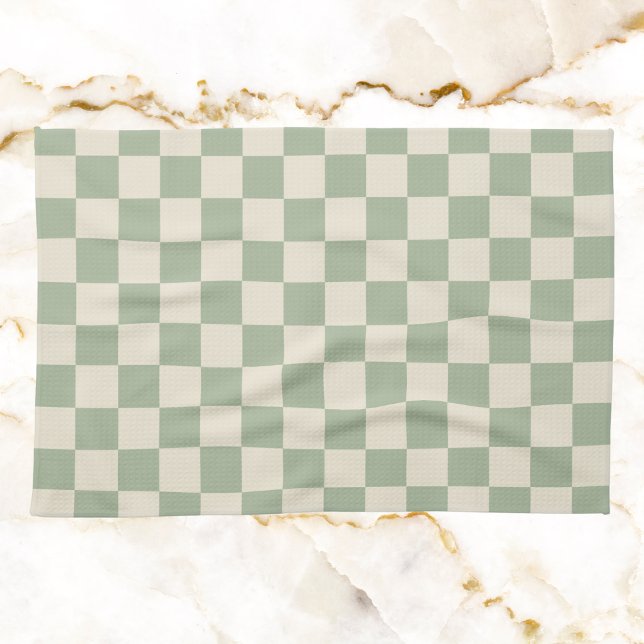Green and Off White Chequerboard Tea Towel (Creator Uploaded)
