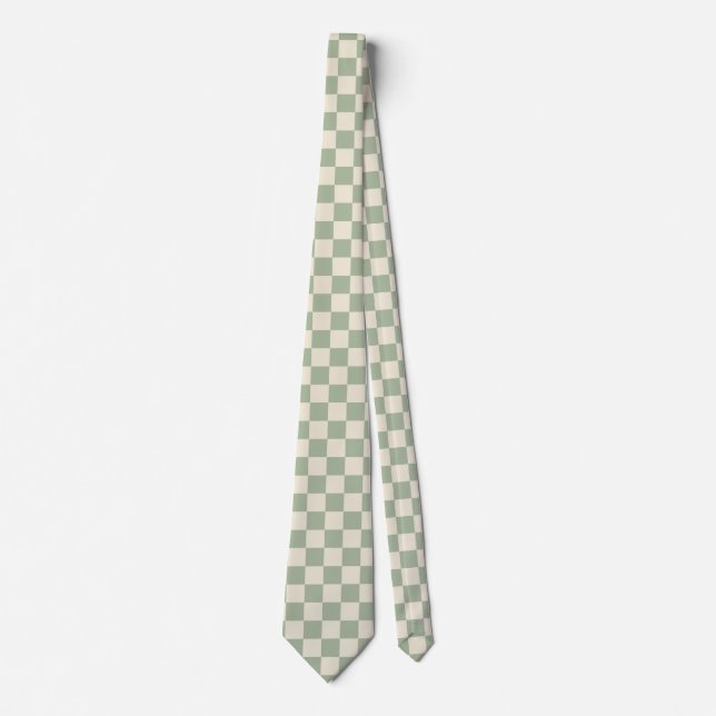 Green and Off White Chequerboard Tie (Front)