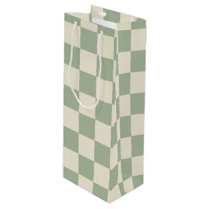 Green and Off White Chequerboard Wine Gift Bag