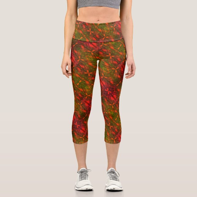 Green And Orange Abstract Design  Capri Leggings (Front)