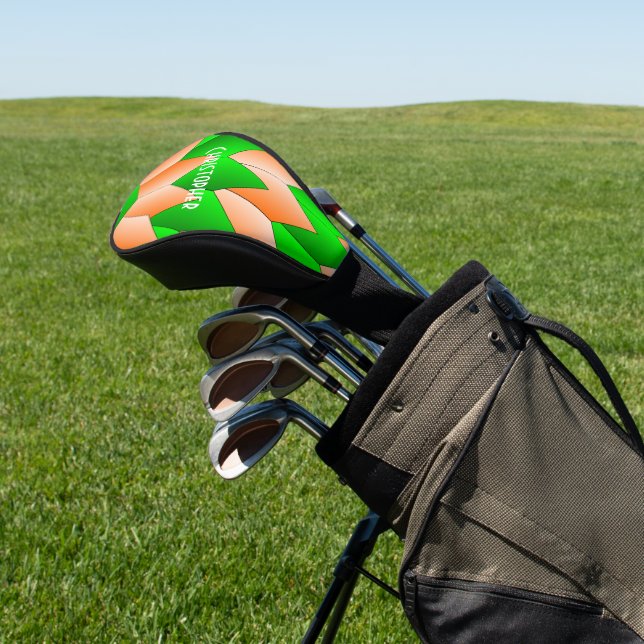 Green And Orange Art Deco Design Golf Head Cover (In Situ)