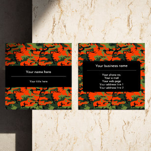 Green and  Orange Camo, Camouflage, Military, Army Square Business Card