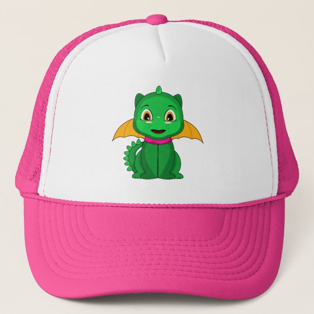 Green And Orange Chibi Dragon Trucker Hat (Front)