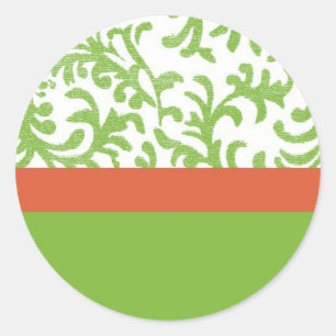 Green and Orange Floral Damask Pattern Classic Round Sticker