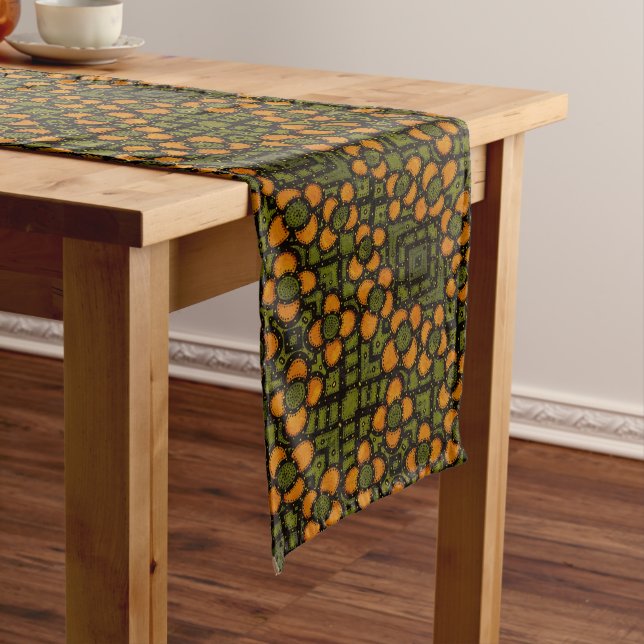Green And Orange Floral Pattern Long Table Runner (In Situ)