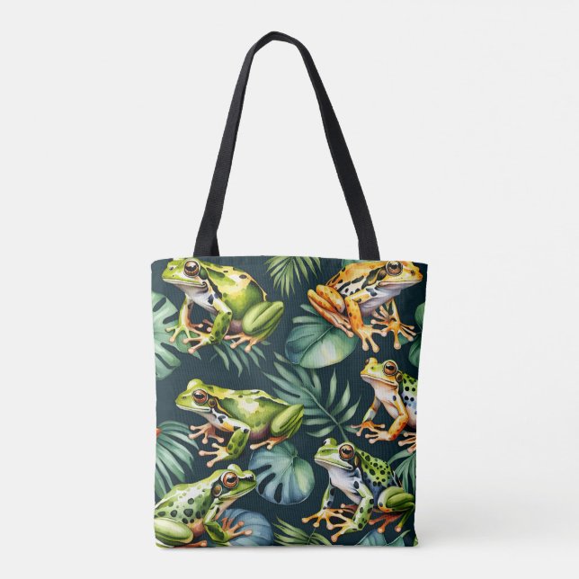 Green and orange frogs tote bag (Back)